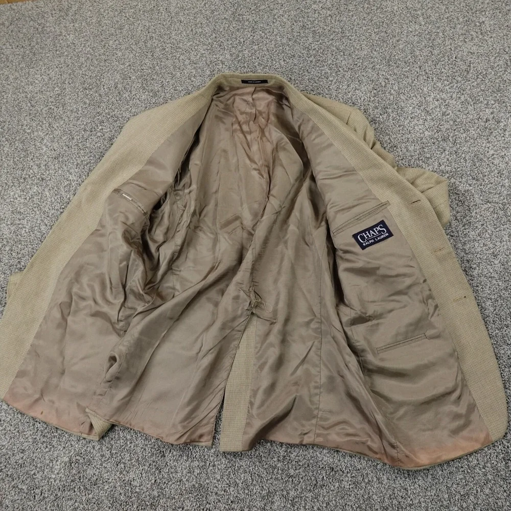 Ralph Lauren Chaps Jacket‎ Mens 44L Brown Beige Button Sports Coat Blazer Suit